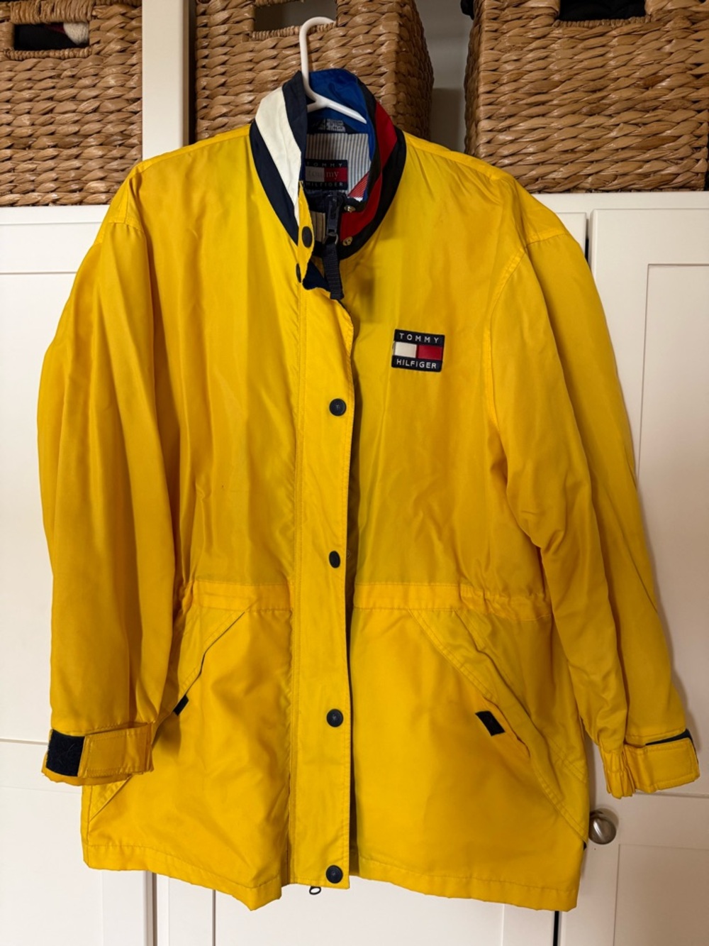 Vintage Tommy Hilfiger Yellow Rain Jacket with Navy Trim